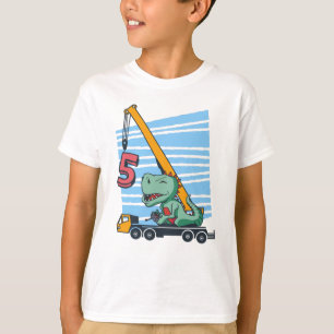 5 years 5th Birthday Mobile Crane Dinosaur T-Shirt