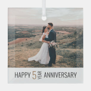 5 Years Anniversary Photo Keepsake Gift  Glass Tree Decoration