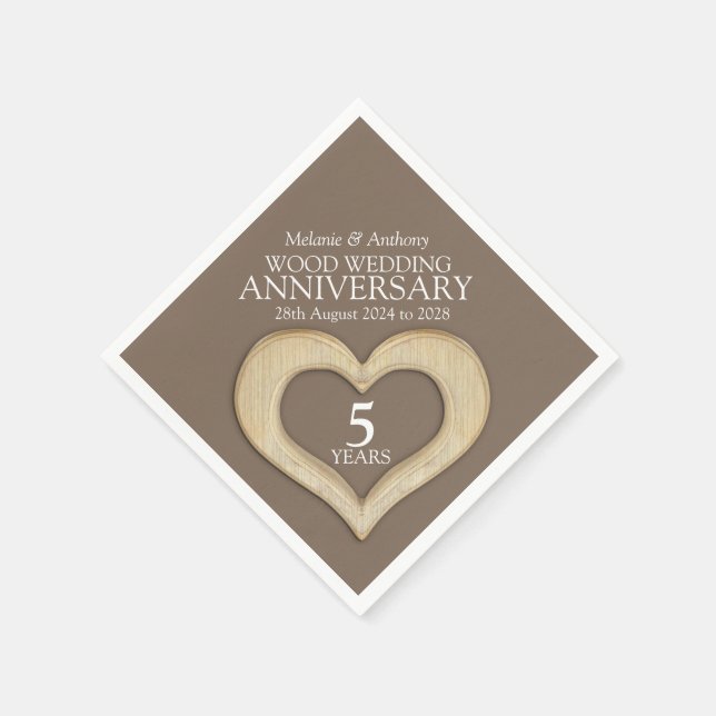 5 years anniversary wood heart custom napkins (Corner)