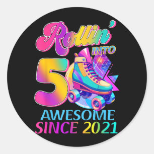5 Years Awesome Since 2021 Hockey Theme Birthday 1 Classic Round Sticker