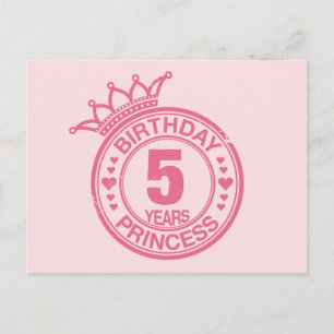 5 years - Birthday Princess - pink Postcard