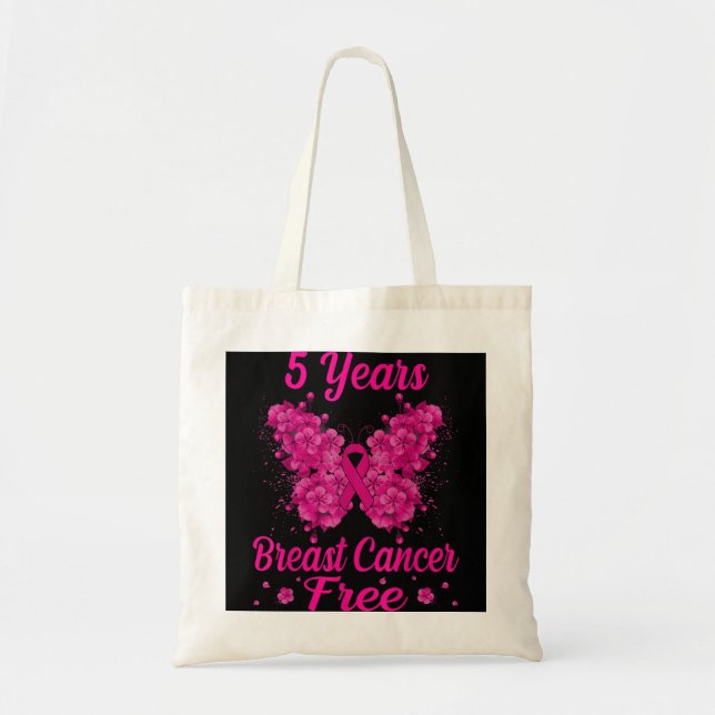5 Years Breast Cancer Free Survivor Butterfly Tote Bag (Front)