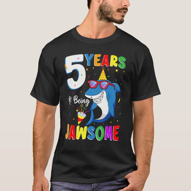 5 Years Of Being Jawsome Shark 5th Birthday 5 Year T-Shirt (Front)