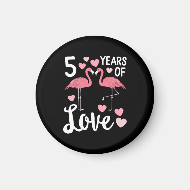 5 Years Of Love Flamingo Matching Anniversary Magnet (Front)