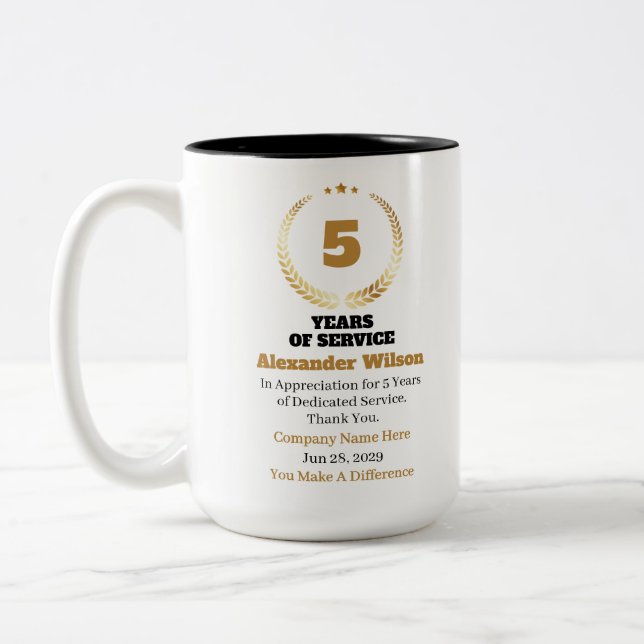 5 Years of Service Employee Appreciation – Custom Two-Tone Coffee Mug (Left)