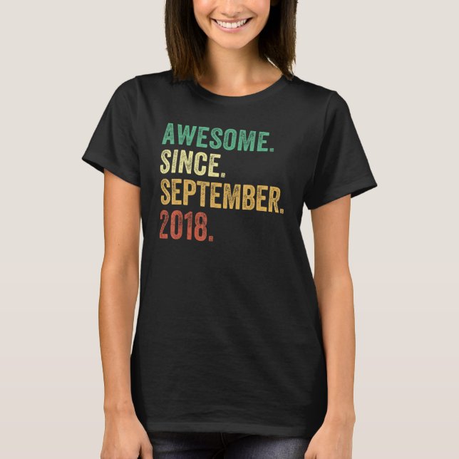 5 Years Old  5th Birthday Awesome Since September  T-Shirt (Front)