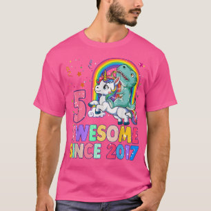 5 Years Old 5th Birthday Dinosaur Riding Unicorn S T-Shirt