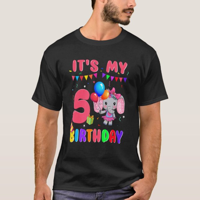 5 Years Old 5th Birthday Elephants Girls Awesome S T-Shirt (Front)