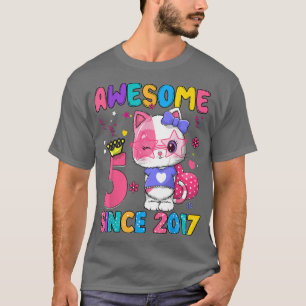 5 Years Old 5th Birthday Girls Cute Cat Awesome Si T-Shirt