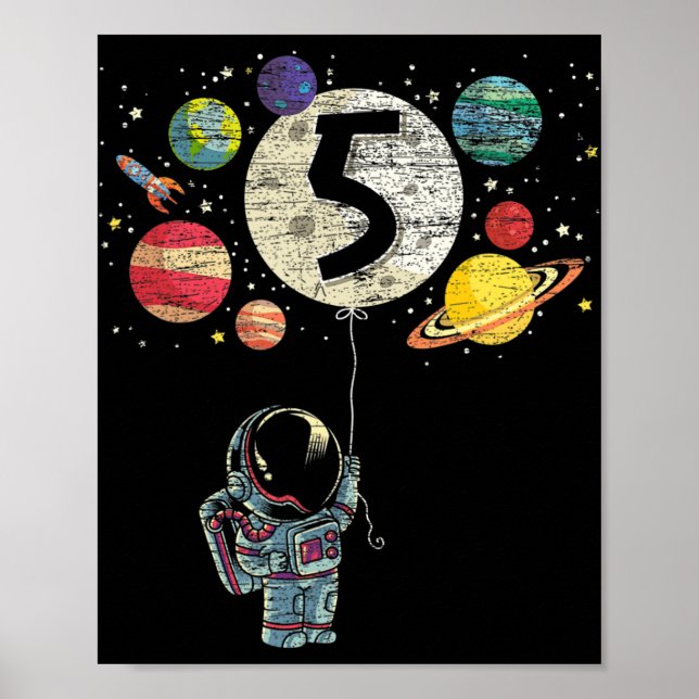 5 Years Old Birthday Boy Gifts Astronaut 5th Birth Poster (Front)