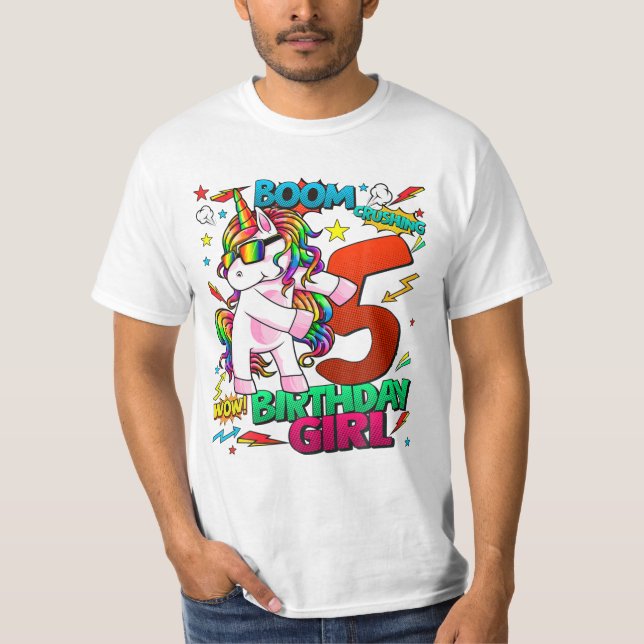 5 Years Old Birthday Comics Unicorn T-Shirt (Front)