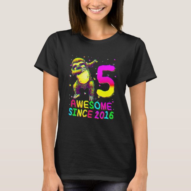 5 Years Old Birthday Sloth Dabbing 5th Birthday Sl T-Shirt (Front)