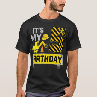 5 Years Old Boy It's My 5th Birthday Construction  T-Shirt