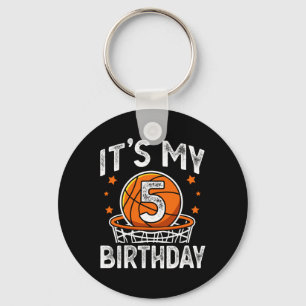 5 Years Old Kids Bysketbyll Sport 5th Birthday Boy Key Ring