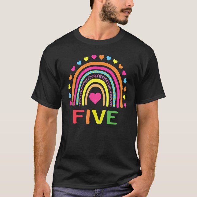 5 Years Old Rainbow 5th Birthday  For Girls Boys K T-Shirt (Front)