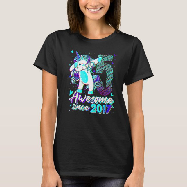 5 Years Old Unicorn Dabbing 5th Birthday Girl Unic T-Shirt (Front)