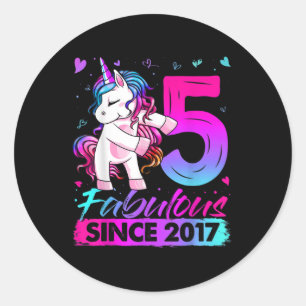 5 Years Old Unicorn Flossing 5th Birthday Girl Uni Classic Round Sticker