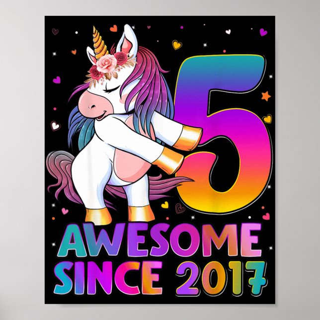 5 Years Old Unicorn Flossing 5th Birthday Girl Uni Poster (Front)
