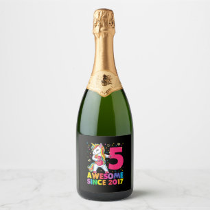 5 Years Old Unicorn Flossing 5th Birthday Girl Uni Sparkling Wine Label