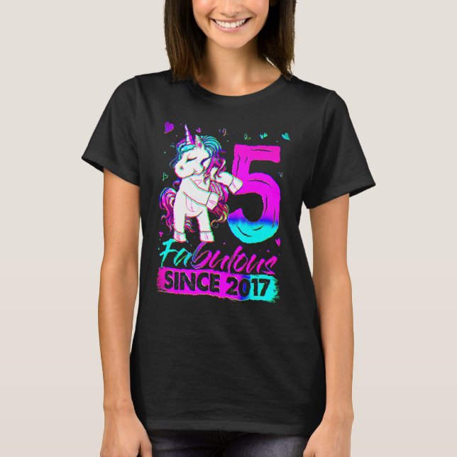 5 Years Old Unicorn Flossing 5th Birthday Girl Uni T-Shirt (Front)