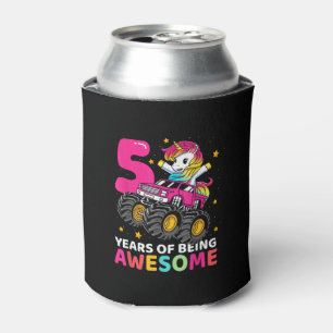 5 Years Old Unicorn Riding Monster Truck 5th Birth Can Cooler