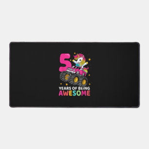 5 Years Old Unicorn Riding Monster Truck 5th Birth Desk Mat