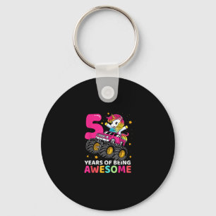 5 Years Old Unicorn Riding Monster Truck 5th Birth Key Ring