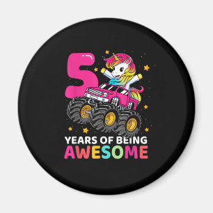 5 Years Old Unicorn Riding Monster Truck 5th Birth Magnet