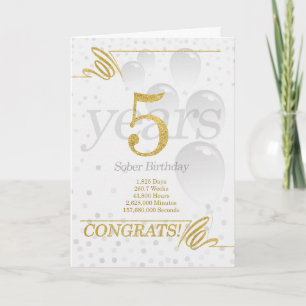 5 Years Sober Birthday Faux Gold Glitter Card