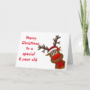 "5 YR OLD'S" CHRISTMAS CARD WITH SANTA/CAROLERS