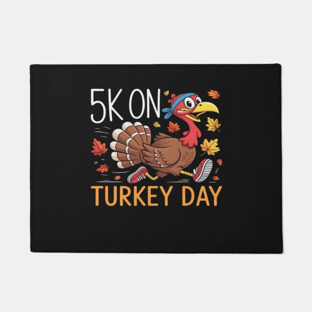 5K On Turkey Day Thanksgiving Running Classic T-Sh Doormat (Front)