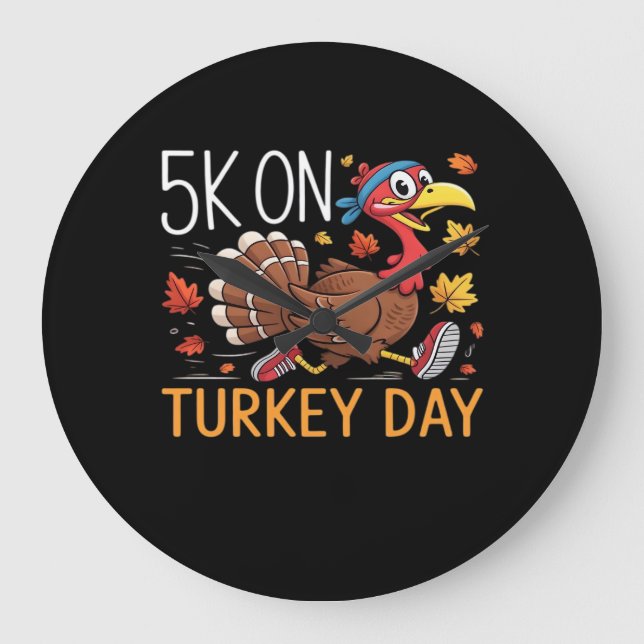 5K On Turkey Day Thanksgiving Running Classic T-Sh Large Clock (Front)