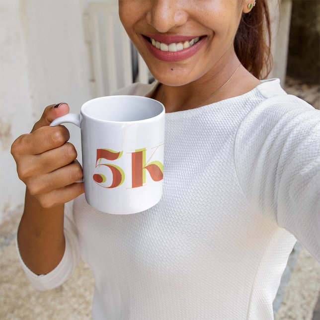 5k Race Running Celebration Bold Yellow Red Text Coffee Mug (Creator Uploaded)