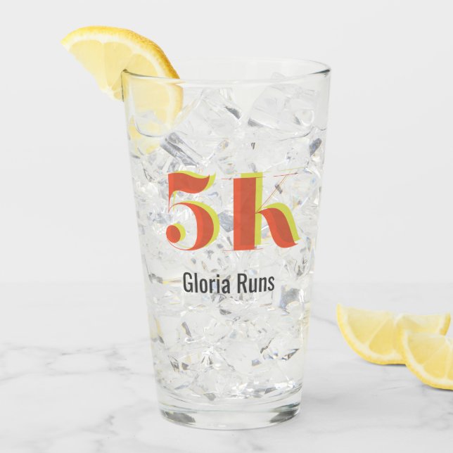 5k Race Running Celebration Bold Yellow Red Text Glass (Front Ice)