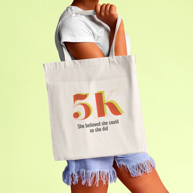 5k Race Running Celebration Bold Yellow Red Text Tote Bag (Creator Uploaded)