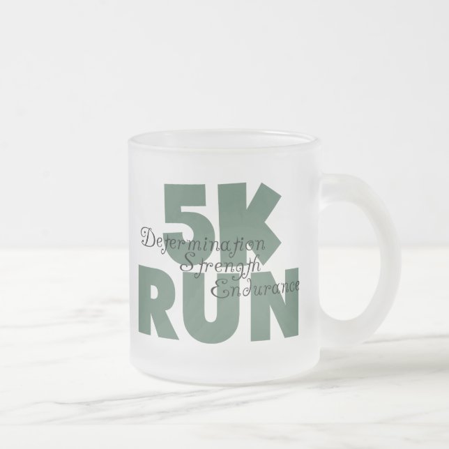 5K Run Green Sports Running Frosted Glass Coffee Mug (Right)