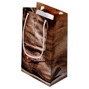 5lx3wx8.5h Small Gift Bag Cowboy Boots Barn Wood R