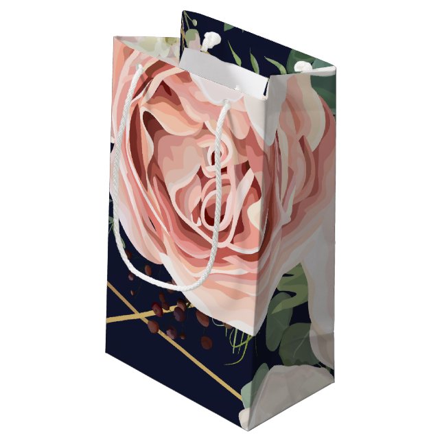 5lx3wx8.5h Small Gift Bag Geometric Garden Navy (Back Angled)