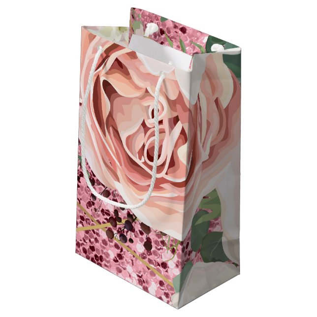 5lx3wx8.5h Small Gift Bag Geometric Garden Rose (Back Angled)