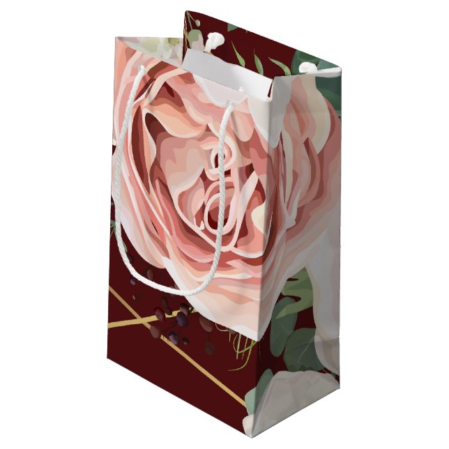 5lx3wx8.5h Small Gift Bag Geometric Garden Wine (Back Angled)