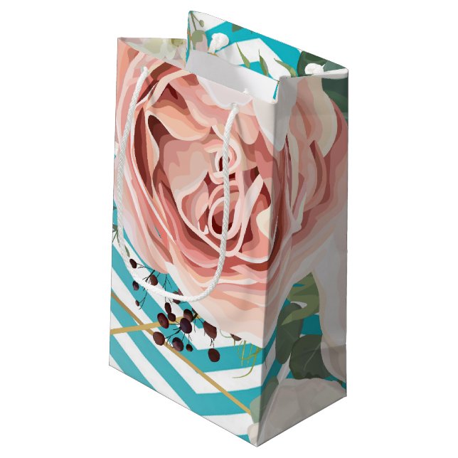 5lx3wx8.5h Small Gift Bag Geometric Rose Chevron T (Back Angled)