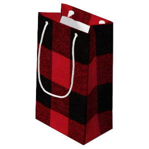 5lx3wx8.5h Small Gift Bag Red Buffalo Plaid Bear