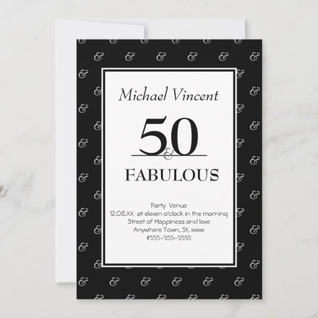 5O and Fabulous black and White modern Birthday Invitation (Back)