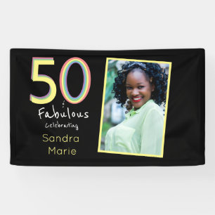 5O and Fabulous black Yellow Rainbow Chic Birthday Banner