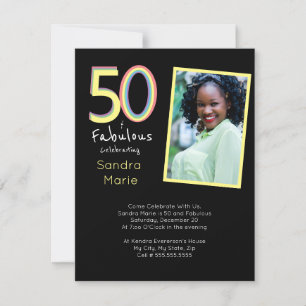 5O and Fabulous black Yellow Rainbow Chic Birthday Invitation