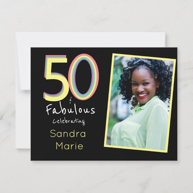 5O and Fabulous black Yellow Rainbow Chic Birthday Invitation (Front)