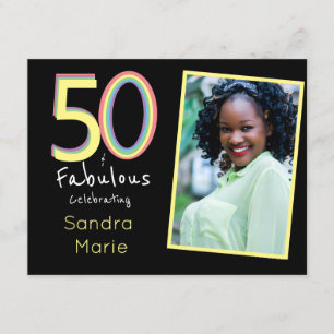 5O and Fabulous black Yellow Rainbow Chic Birthday Invitation