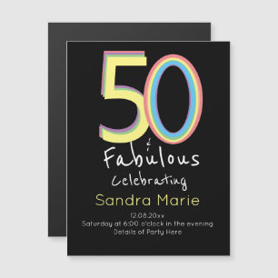 5O and Fabulous black Yellow Rainbow Chic Birthday Magnetic Invitation