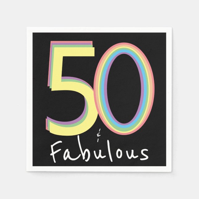 5O and Fabulous black Yellow Rainbow Chic Birthday Napkin (Front)