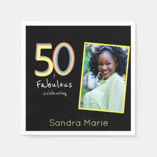 5O and Fabulous black Yellow Rainbow Chic Birthday Napkin